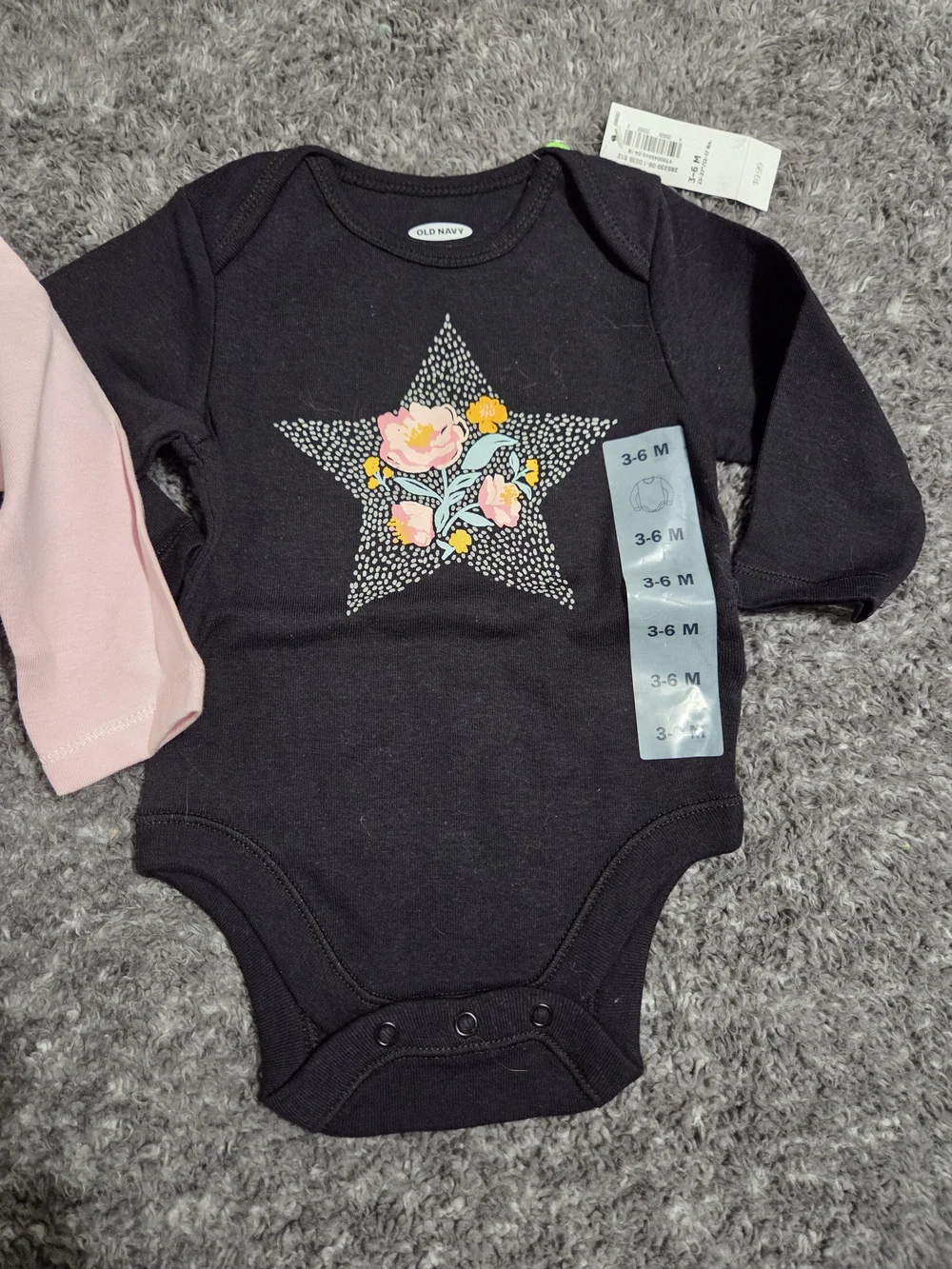 Old Navy Pink and Black Floral Graphic Long-Sleeve Baby One-Piece Duo